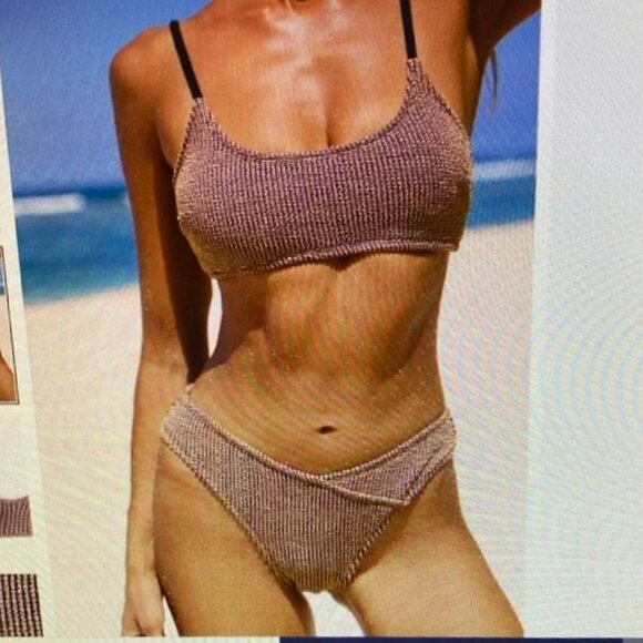 CUPSHE Rib Mineral Wash Scoop Neck Top & Hipster Bikini Set NWT Beautiful! - Picture 5 of 5